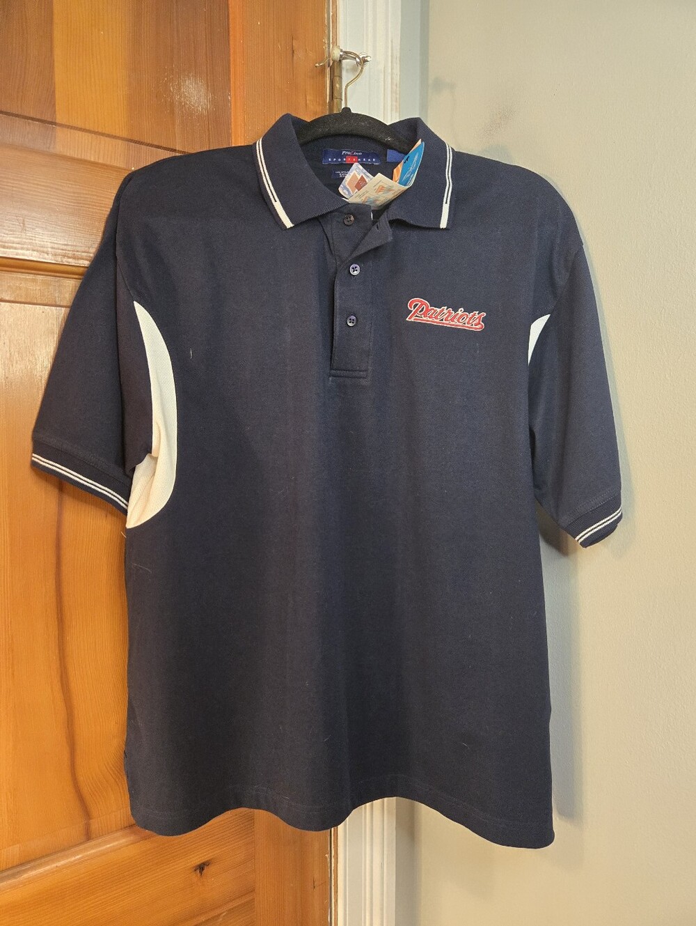 Navy Polo Shirt with White Accents - Patriots Embroidered Logo